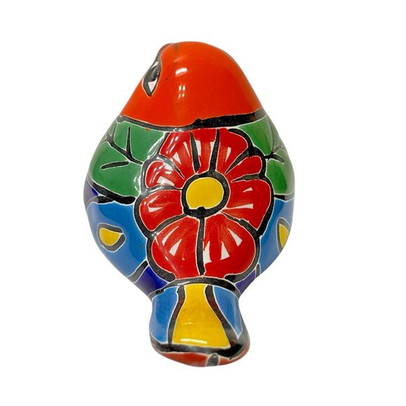 Talavera Bird Hand-Painted Terracotta Mexican Folk Art with Ties 4" Long - Picture 5 of 8